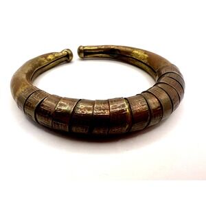 Vintage Brass Tribal Cuff Bracelet Boho Artisan Statement Bangle